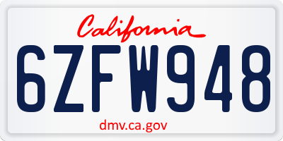 CA license plate 6ZFW948