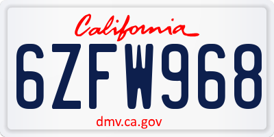 CA license plate 6ZFW968