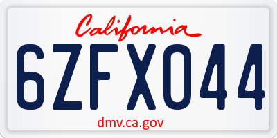 CA license plate 6ZFX044