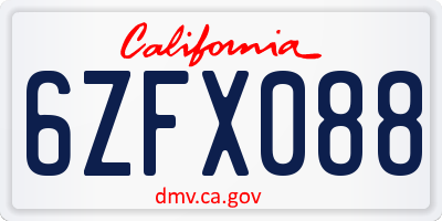 CA license plate 6ZFX088