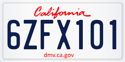 CA license plate 6ZFX101