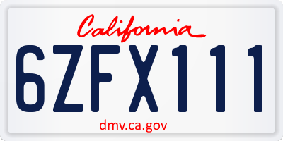 CA license plate 6ZFX111