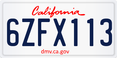 CA license plate 6ZFX113