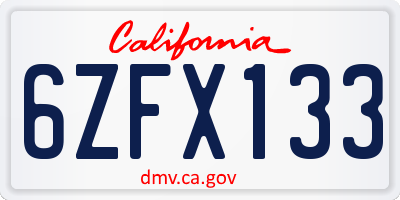 CA license plate 6ZFX133