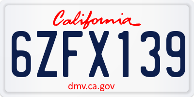 CA license plate 6ZFX139