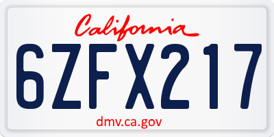 CA license plate 6ZFX217