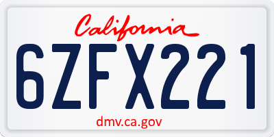 CA license plate 6ZFX221