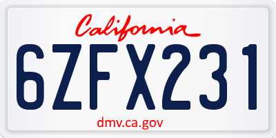 CA license plate 6ZFX231