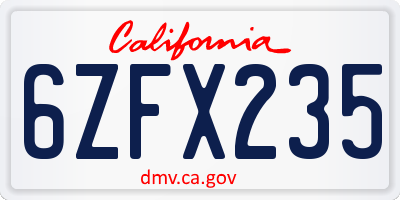 CA license plate 6ZFX235