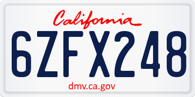 CA license plate 6ZFX248