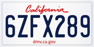 CA license plate 6ZFX289