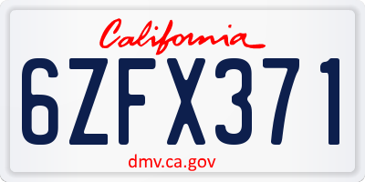 CA license plate 6ZFX371