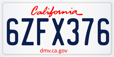 CA license plate 6ZFX376