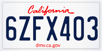 CA license plate 6ZFX403