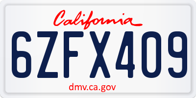 CA license plate 6ZFX409