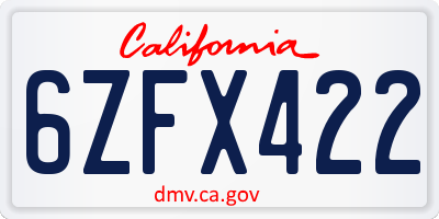 CA license plate 6ZFX422