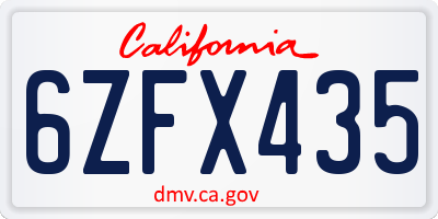 CA license plate 6ZFX435