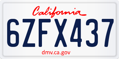 CA license plate 6ZFX437