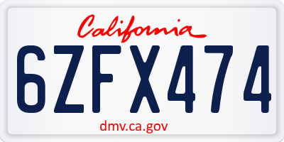 CA license plate 6ZFX474