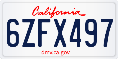 CA license plate 6ZFX497
