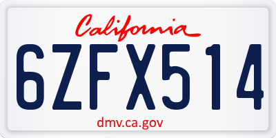 CA license plate 6ZFX514