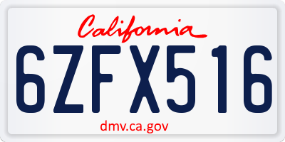 CA license plate 6ZFX516