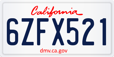 CA license plate 6ZFX521