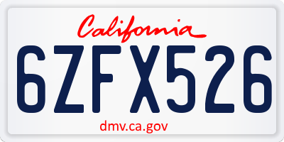 CA license plate 6ZFX526
