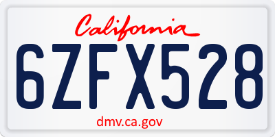 CA license plate 6ZFX528