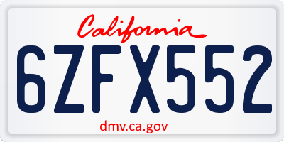 CA license plate 6ZFX552