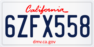 CA license plate 6ZFX558