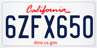 CA license plate 6ZFX650