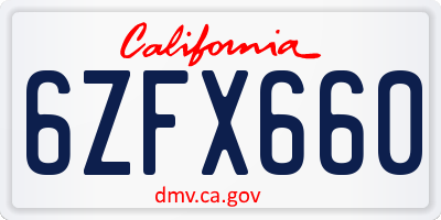CA license plate 6ZFX660