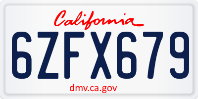 CA license plate 6ZFX679