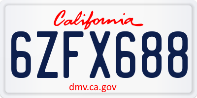 CA license plate 6ZFX688
