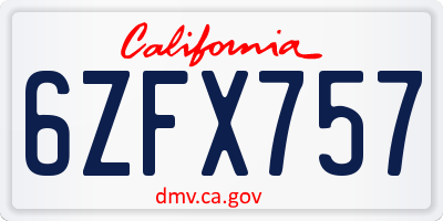 CA license plate 6ZFX757