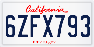 CA license plate 6ZFX793