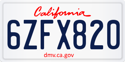 CA license plate 6ZFX820