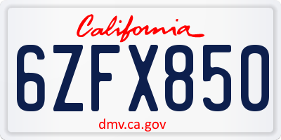 CA license plate 6ZFX850
