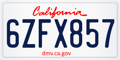 CA license plate 6ZFX857
