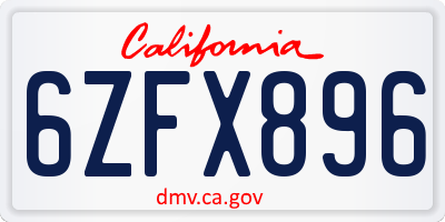 CA license plate 6ZFX896