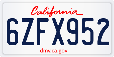 CA license plate 6ZFX952
