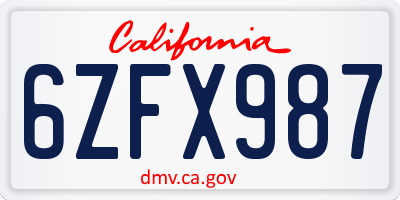 CA license plate 6ZFX987