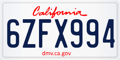 CA license plate 6ZFX994