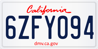 CA license plate 6ZFY094