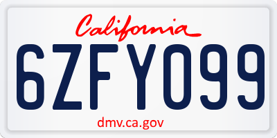 CA license plate 6ZFY099