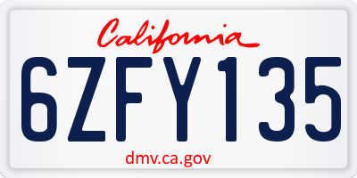 CA license plate 6ZFY135