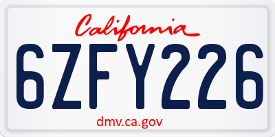 CA license plate 6ZFY226