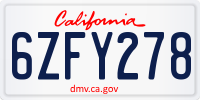 CA license plate 6ZFY278