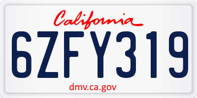 CA license plate 6ZFY319